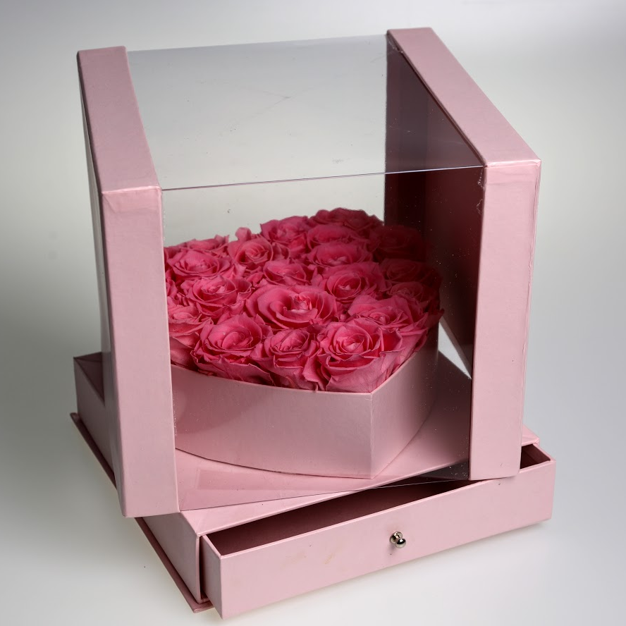 Box srdce stabilizované ruže ružový